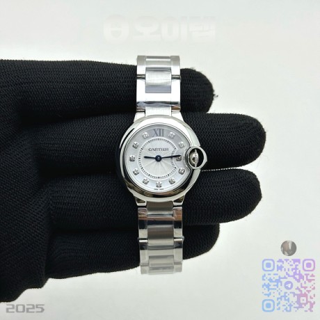 AF공장 까르띠에 발롱블루 28mm 화이트다이얼 다이아몬드인덱스 브레이슬릿 Ballon Bleu Ladies 28mm SS AF 1:1 Best Edition White Diamonds Dial Bezel on SS Bracelet Ronda Quartz