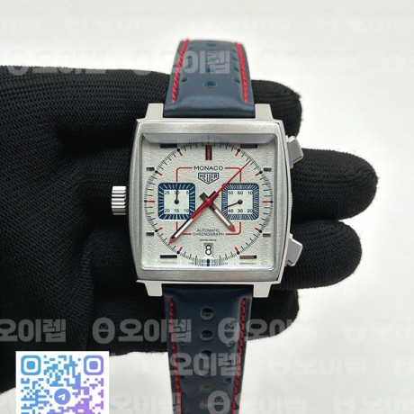 태그 모나코 쿼츠 그레이다이얼 가죽스트랩 Tag Monaco Chronograph SS/LE Silver Grey Jap VK64A