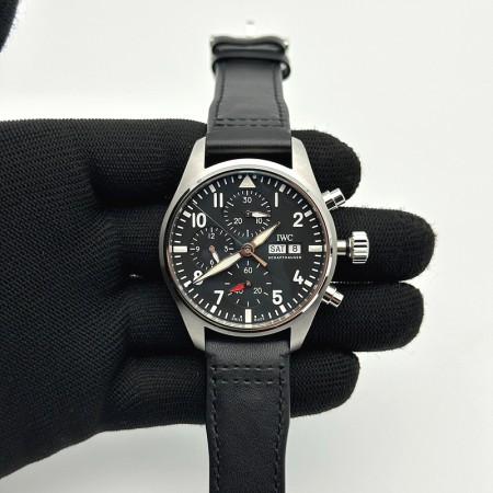 APS공장 IWC 파일럿 크로노그래프 388101 블랙다이얼 블랙가죽스트랩
