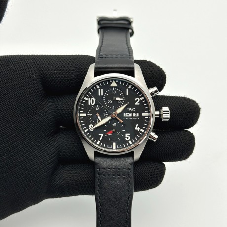 APS공장 IWC 파일럿 크로노그래프 388101 블랙다이얼 블랙가죽스트랩