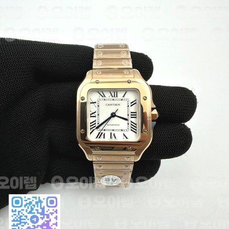 BV공장 까르띠에 산토스 2018 미디움 로골 화이트다이얼 스마트링크브레이슬릿 Santos De Cartier Ladies 35mm RG/RG Wht BVF MY9039