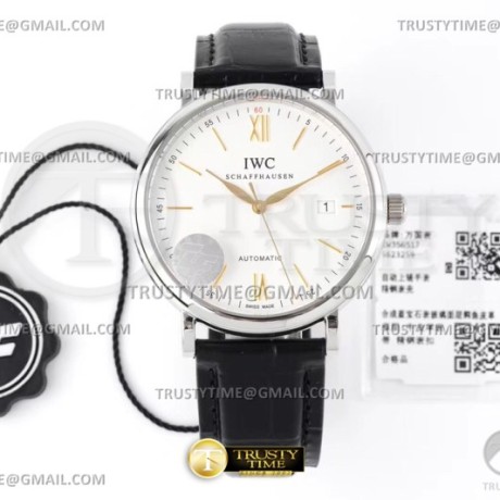 ZF공장(AF) IWC 포르토피노 오토메틱 40 스틸 화이트다이얼 옐로우골드핸즈 가죽스트랩 Portofino Automatic 40mm SS/LE Wht/YG Stk ZF A9019