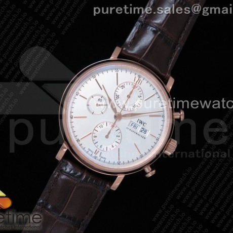 ZF공장 포르토피노크로노 로즈골드금통 화이트다이얼 가죽스트랩 Portofino Chrono RG White Dial on Brown Leather Strap A7750
