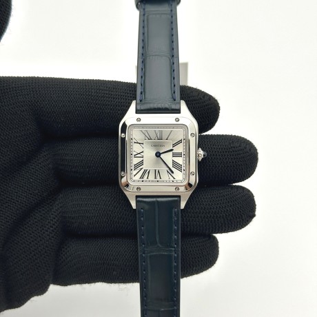 F1공장 까르띠에 산토스 뒤몽 38mm 실버다이얼 블루가죽스트랩  Santos Dumont 38mm SS F1F Best Edition Silver Dial on Blue Leather Strap Quartz