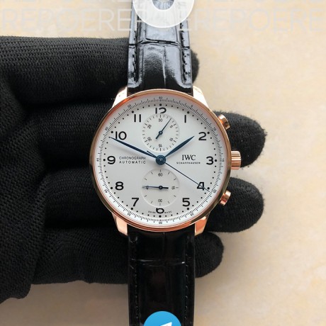 AZ공장 포르투기저 150주년 로골 화이트다이얼 가죽스트랩 Portuguese Chrono IW3716 RG AZF 1:1 Best Edition White Dial Blue Markers on Black Leather Strap A69355