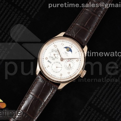 QF공장 IWC 포르투기저 퍼페츄얼캘린더 5033 로즈골드금통 화이트다이얼 가죽스트랩 Portugieser Perpetual Calendar RG 5033 QF Best Edition White Dial on Brown Leather Strap A52610