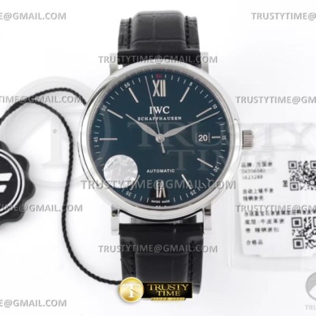ZF공장(AF) IWC 포르토피노 오토메틱 40 스틸 블랙다이얼 실버핸즈 가죽스트랩 Portofino Automatic 40mm SS/LE Blk/SS Stk ZF A9019