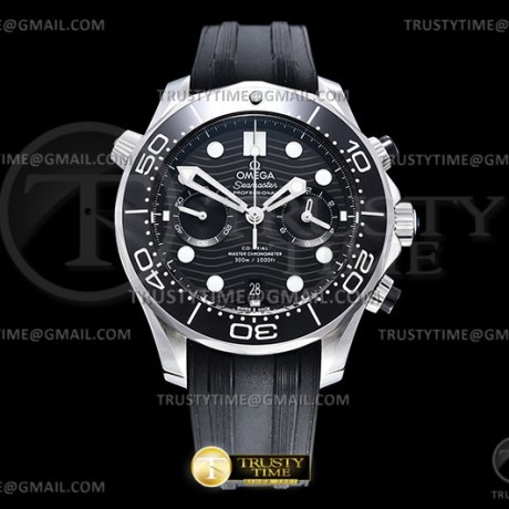 OM공장 오메가 2018 씨마스터 300 크로노그래프 스틸 블랙다이얼 러버스트랩 Seamaster 300m 2018 Chrono SS/RU Black OMF Asia 9900
