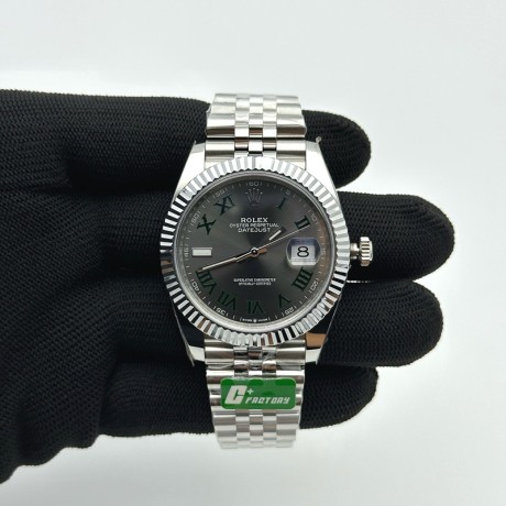 C+공장 롤렉스 데이저스트 41 스틸 슬레이트로만다이얼 쥬빌레브레이슬릿 윔블던 DateJust 41 126334 C+F 1:1 Best Edition 904L Steel Gray Dial Green Roman on SS Jubilee Bracelet VR3235 씨플러스