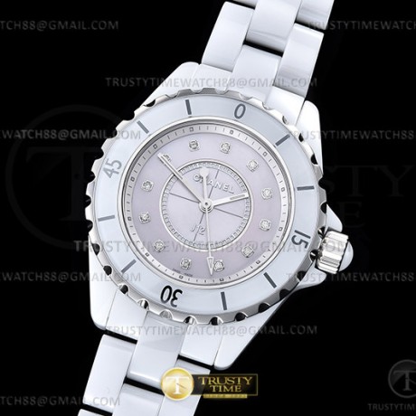 XF공장 샤넬 J12 핑크다이얼 다이아몬드인덱스 33mm 여성용 J-12 Ladies 33mm CER/CER Pink/Dia XF Sw Qtz