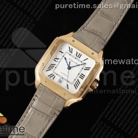 3K공장 까르띠에 산토스 라지 40 옐로우골드금통 화이트다이얼 가죽스트랩 Santos de Cartier 40mm RG 3KF 1:1 Best Edition White Dial on Gray Leather Strap MIYOTA 9015