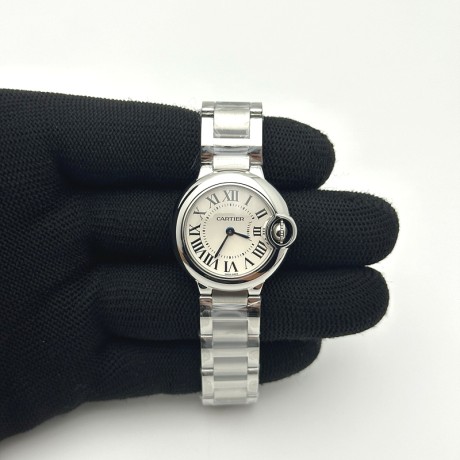 AF공장 까르띠에 발롱블루 28mm 화이트다이얼 브레이슬릿 Ballon Bleu Ladies 28mm SS AF 1:1 Best Edition White Dial Bezel on SS Bracelet Ronda Quartz