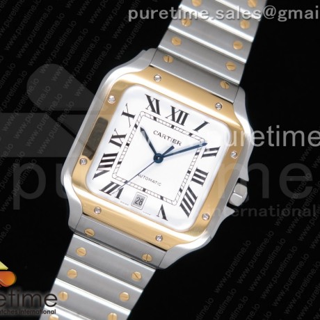 BV공장 까르띠에 산토스 40MM 라지 옐로우골드콤비 스마트링크브레이슬릿 Santos de Cartier 40mm 2018 YG Bezel White Dial on SS SmartLinks Bracelet MIYOTA 9019