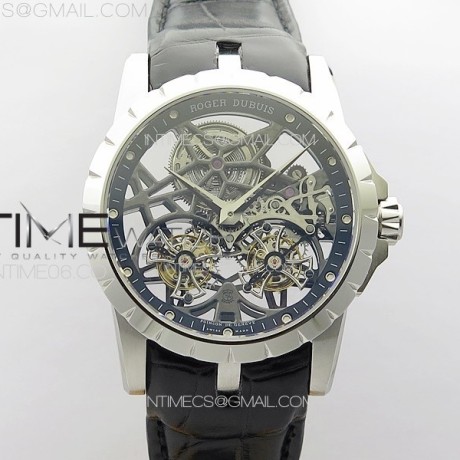 YS공장 로저드뷔 엑스칼리버 Rddbex0820 실버 스켈레톤다이얼 블랙가죽스트랩 Excalibur Rddbex0820 SS YSF Best Edition Skeleton Dial on Black Leather Strap Asian RD100 Double Tourbillon