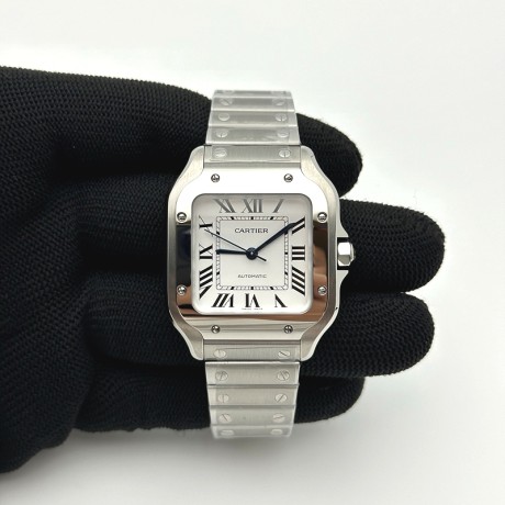BV공장 까르띠에 산토스 2018 미디움 스틸 화이트다이얼 스마트링크브레이슬릿 Santos De Cartier 35mm SS/SS Wht BVF MY9039