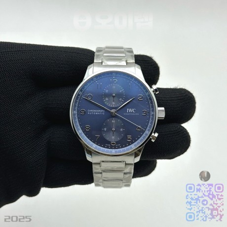 AZ공장 IWC 포르투기저 블루다이얼 브레이슬릿 3716 Portuguese Chrono IW3716 SS AZF 1:1 Best Edition Blue Dial on SS Bracelet A69355