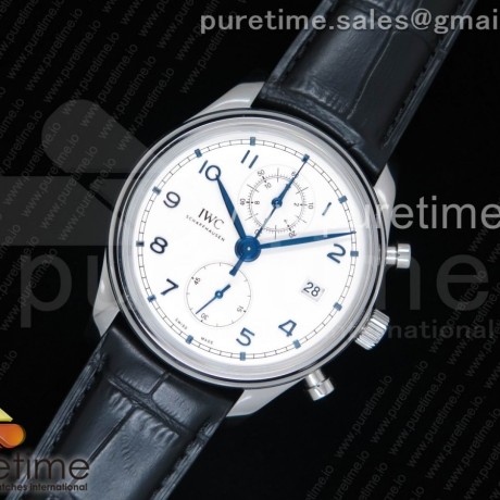 ZF공장 IWC 포르투기저 크로노그래프 클래식 42mm 화이트다이얼 가죽스트랩 IWC Portugieser Chrono Classic 42 IW390302 White Dial Blue Markers on Black Leather Strap A7750