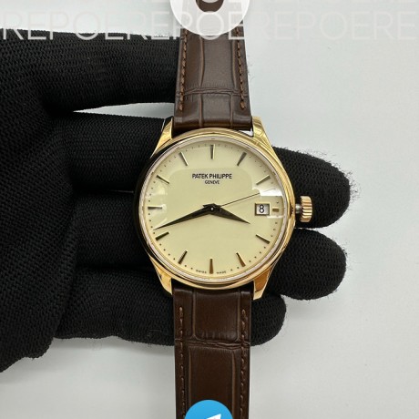ZF공장 파텍필립 칼라트라바 로즈골드 금통 아이보리다이얼 가죽스트랩 Calatrava 5227R RG White Dial on Brown Leather Strap A324CS