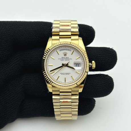 GM공장 롤렉스 데이데이트 36 옐로우골드 금통 화이트다이얼 2836 DayDate 36mm Flt Pres 904L YG/YG Wht/Stk GMF A2836