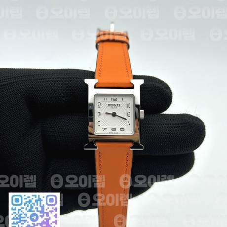 MK공장 에르메스 H아워 스틸 화이트다이얼 오렌지스트랩 HEURE H LADIES SS WHITE DIAL ON ORANGE LEATHER STRAP SWISS QUARTZ