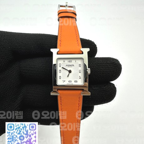 MK공장 에르메스 H아워 스틸 화이트다이얼 오렌지스트랩 HEURE H LADIES SS WHITE DIAL ON ORANGE LEATHER STRAP SWISS QUARTZ