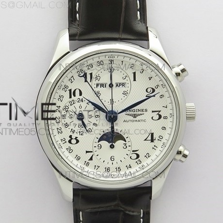 GL공장 마스터 문페이즈 크로노 화이트다이얼 가죽스트랩 Master Moonphase Chronograph SS GLF 1:1 Best Edition Blue Dial on Black Leather Strap A7751
