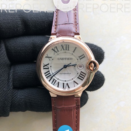 AF공장 까르띠에 발롱블루 42 로즈골드 금통 화이트다이얼 악어스트랩 2824 Ballon Bleu 42mm RG AF 1:1 Best Edition White Textured Dial on Brown Leather Strap A2824