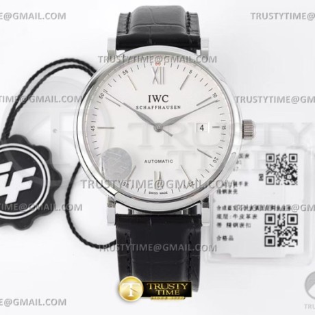 ZF공장(AF) IWC 포르토피노 오토메틱 40 스틸 화이트다이얼 실버핸즈 가죽스트랩 Portofino Automatic 40mm SS/LE Wht/SS Stk ZF A9019