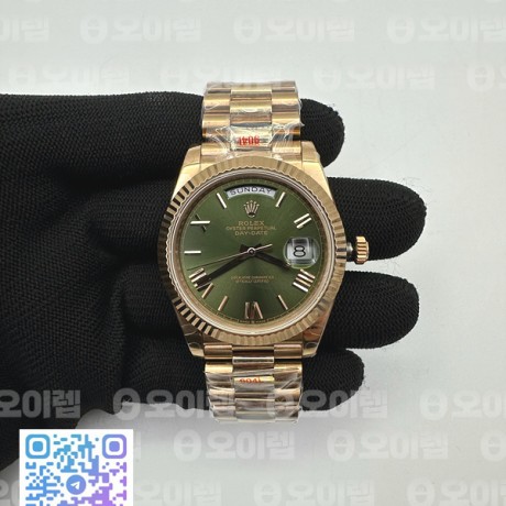 GM공장 롤렉스 데이데이트 40 로즈골드 금통 그린다이얼 2836 Day Date 40 RG 904L Steel GMF 1:1 Best Edition White Green Dial on RG Bracelet A2836