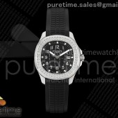 PP공장 파텍필립 아쿠아넛 5267 블랙다이얼 다이아몬드베젤 블랙러버스트랩 Aquanaut 5267 SS PPF 1:1 Best Edition Black Textured Dial on Black Rubber Strap Ronda Quartz