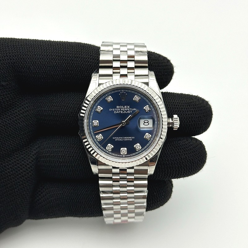 VS공장 롤렉스 데이저스트 36 텐포인트 블루다이얼 플루티드베젤 쥬빌레브레이슬릿 10p DateJust 36 SS 126234 VSF 1:1 Best Edition 904L Steel Blue Diamonds Dial on Jubilee Bracelet VS3235
