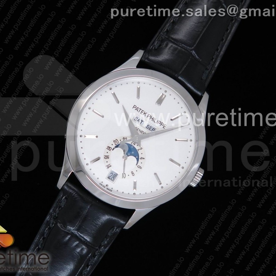 KM공장 파텍필립 컴플리케이션 5396G 스틸 화이트다이얼 블랙가죽스트랩 Complications 5396G White Dial SS Markers on Black Leather Strap A324