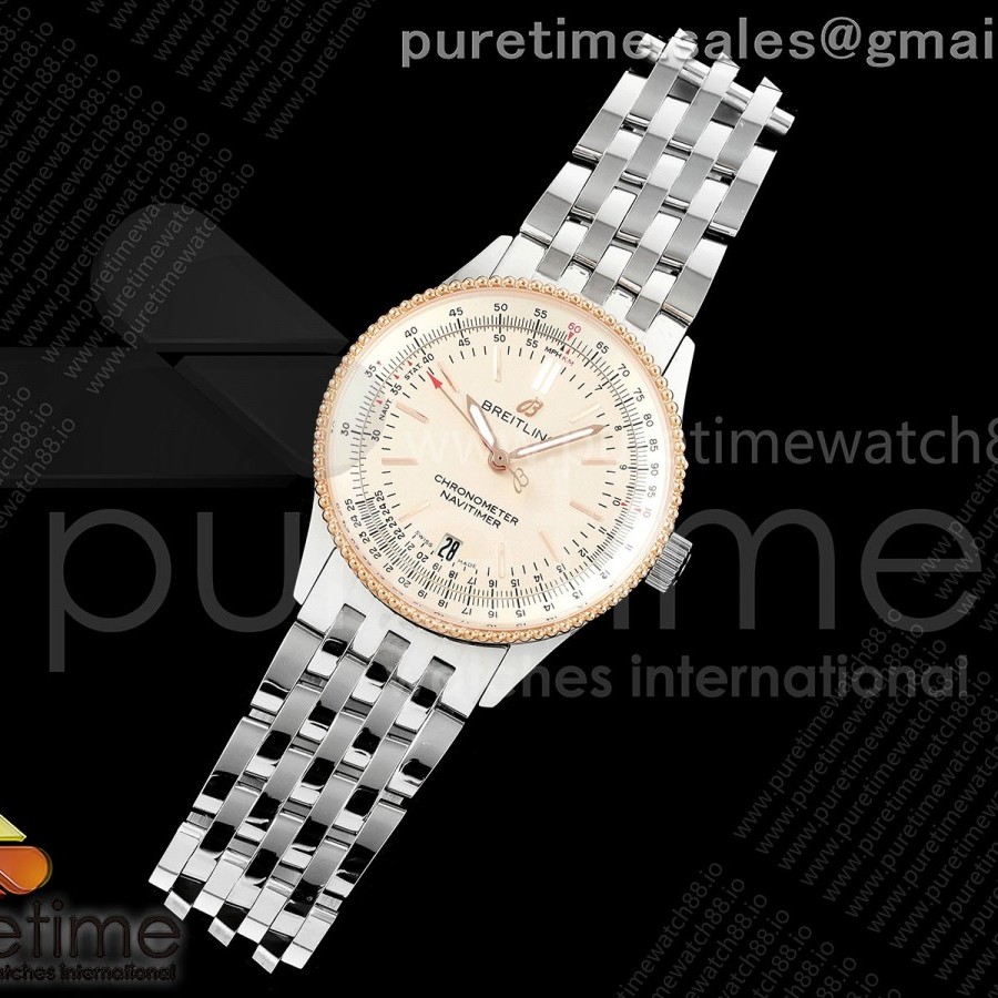 TF공장 브라이틀링 내비타이머 38 크림다이얼 브레이슬릿 Navitimer 38 Date SS TF 1:1 Best Edition Cream Dial RG Bezel on SS Bracelet A2824