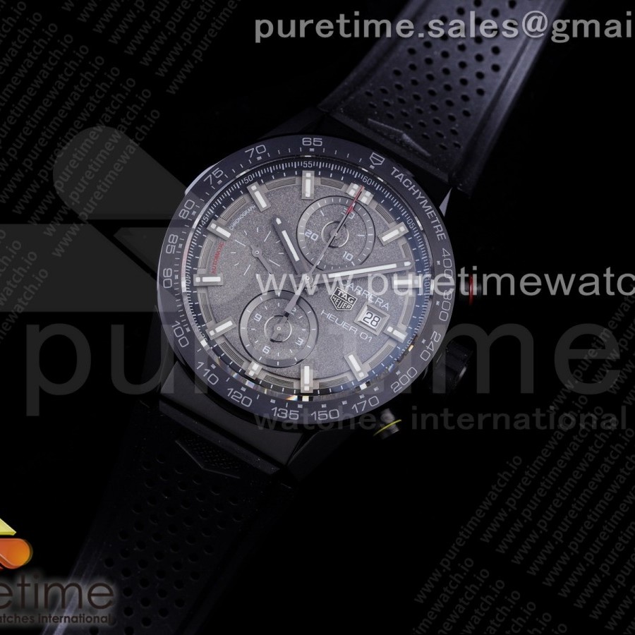 XF공장 칼리버호이어 PVD 그레이다이얼 러버스트랩 43MM Calibre Heuer 01 Chrono 43mm PVD Gray Dial on Black Rubber Strap A1887