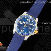 ZF공장 론진 하이드로콘퀘스트 옐로우골드콤비 블루다이얼 러버스트랩 Conquest SS/YG Blue Ceramic Bezel SS ZF 1:1 Best Edition Blue Dial on Blue Rubber Strap A2824