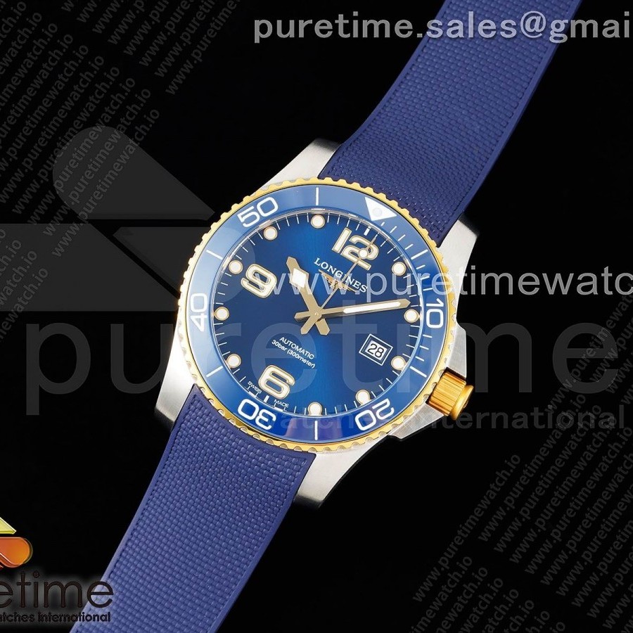 ZF공장 론진 하이드로콘퀘스트 옐로우골드콤비 블루다이얼 러버스트랩 Conquest SS/YG Blue Ceramic Bezel SS ZF 1:1 Best Edition Blue Dial on Blue Rubber Strap A2824
