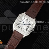 3K공장 까르띠에 산토스 라지 40 스틸 다이아몬드베젤 화이트다이얼 가죽스트랩 Santos de Cartier 40mm 3KF 1:1 Best Edition White Dial Diamonds Bezel on Brown Leather Strap MIYOTA 9015