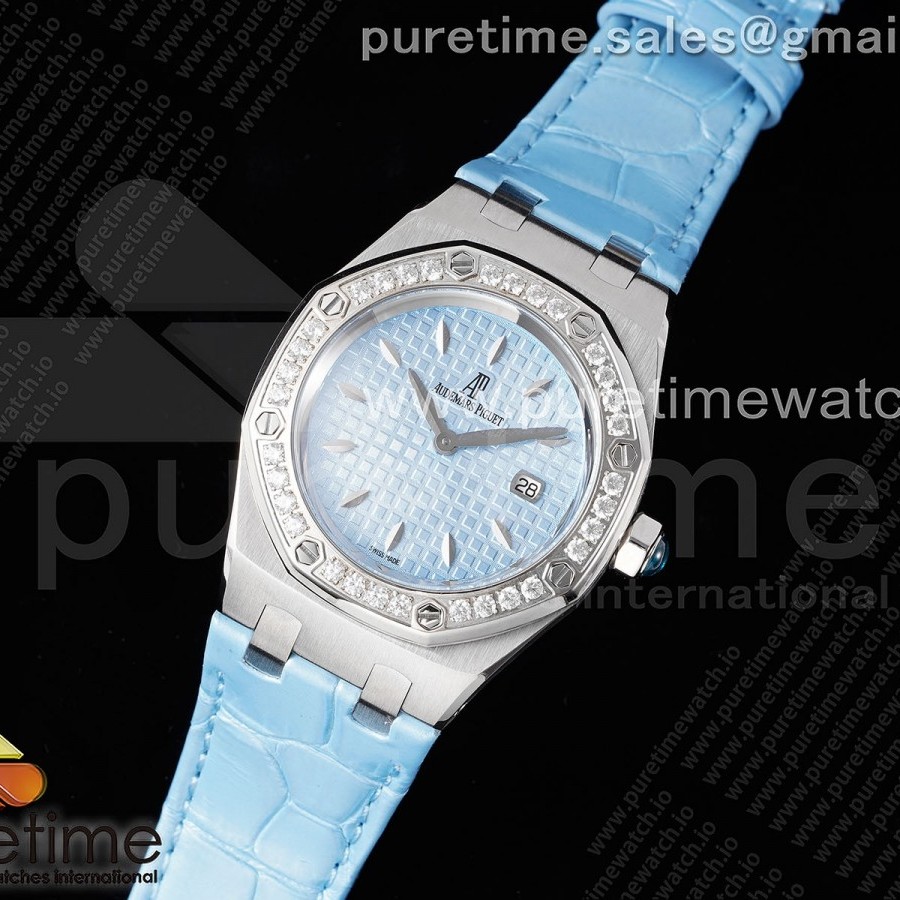 TW공장 오데마피게 로얄오크오프쇼어 레이디 37 스틸 다이아몬드베젤 블루다이얼 가죽스트랩 Royal Oak Offshore Ladies 37mm SS TWF Best Edition Blue Dial Diamonds Bezel on Blue Leather Strap ETA Quartz