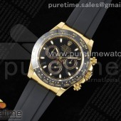 QF공장 롤렉스 세라믹 데이토나 옐로우골드금통 블랙다이얼 러버스트랩 Daytona 116518 QF 1:1 Best Edition Black Dial on Oysterflex Rubber Strap SA4130
