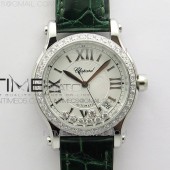 YY공장 쇼파드 해피스포츠 36미리 화이트다이얼 그린가죽스트랩 HAPPY SPORT AUTOMATIC SS 36MM CRYSTAL YYF 1:1 BEST EDITION WHITE DIAL ON GREEN LEATHER STRAP A2892