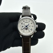 GS공장 론진 마스터컬렉션 문페이즈 스틸 화이트다이얼 가죽스트랩 MASTER MOONPHASE CHRONOGRAPH SS WHITE DIAL ON BROWN LEATHER STRAP A7751