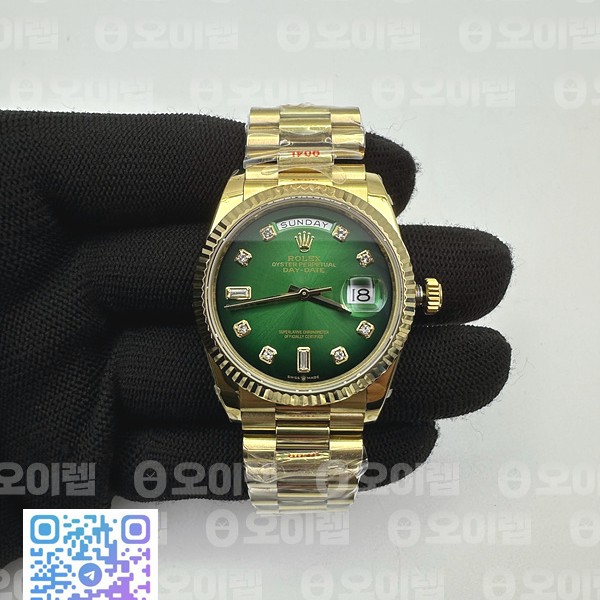 GM공장 롤렉스 데이데이트 36 옐로우골드 금통 그린다이얼 다이아몬드인덱스 2836 DayDate 36mm Flt Pres 904L YG/YG G-Grn/Dia GMF A2836