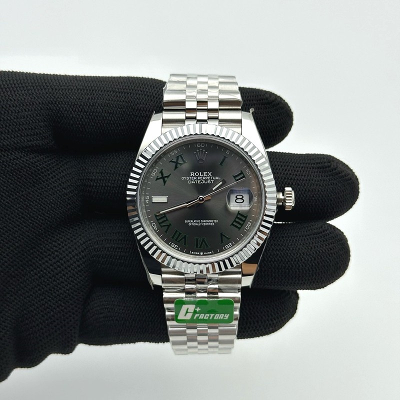 C+공장 롤렉스 데이저스트 41 스틸 슬레이트로만다이얼 쥬빌레브레이슬릿 윔블던 DateJust 41 126334 C+F 1:1 Best Edition 904L Steel Gray Dial Green Roman on SS Jubilee Bracelet VR3235 씨플러스