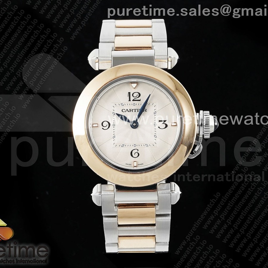 AF공장 까르띠에 파샤 30mm 로즈골드콤비 화이트다이얼 브레이슬릿 Pasha 30mm SS/RG AF 1:1 Best Edition White Textured Dial on SS/RG Bracelet Jaq Quartz