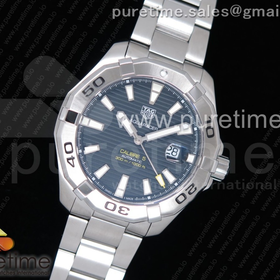 OX공장 태그호이어 아쿠아레이서 칼리버5 43MM 스틸 블랙다이얼 브레이슬릿 Aquaracer Calibre 5 SS 43mm SS Bezel Black Dial on SS Bracelet SW200