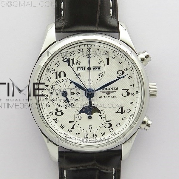 GL공장 마스터 문페이즈 크로노 화이트다이얼 가죽스트랩 Master Moonphase Chronograph SS GLF 1:1 Best Edition Blue Dial on Black Leather Strap A7751