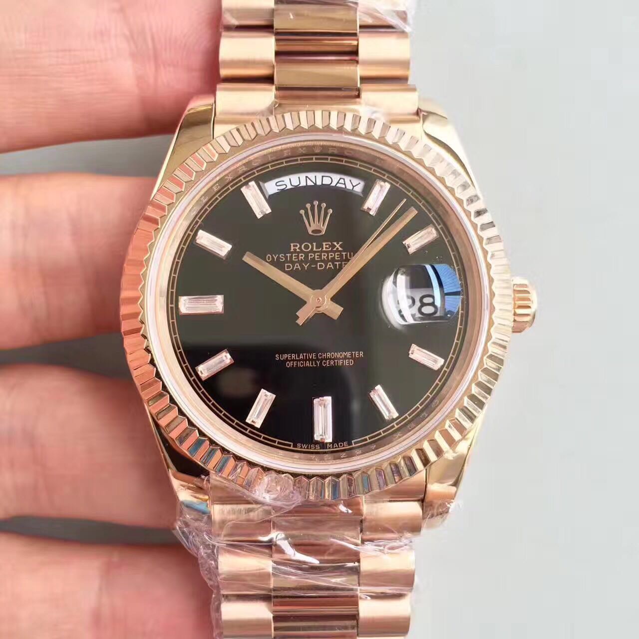 EW공장 롤렉스 데이데이트2 로즈골드 블랙 텐포인트 다이얼 Rolex Day-Date II RG Black 10Point Dial