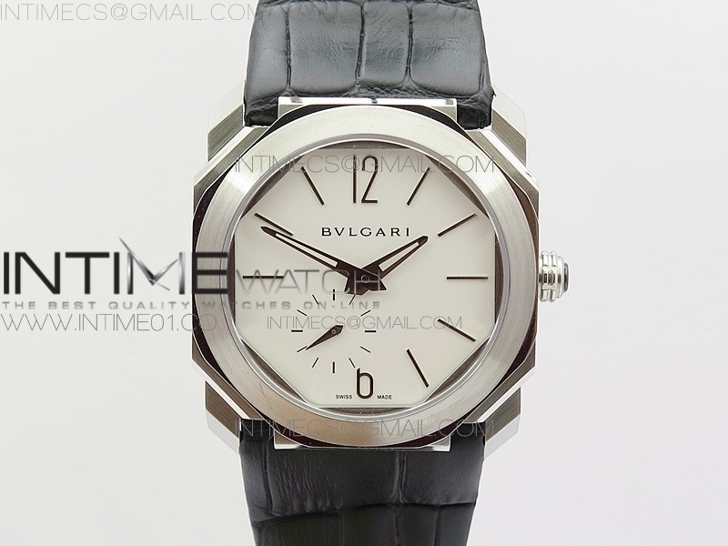 JL공장 불가리 옥토 12028 스틸 화이트다이얼 가죽스트랩 OCTO 12028 SS  WHITE DIAL ON BLACK LEATHER STRAP A2824