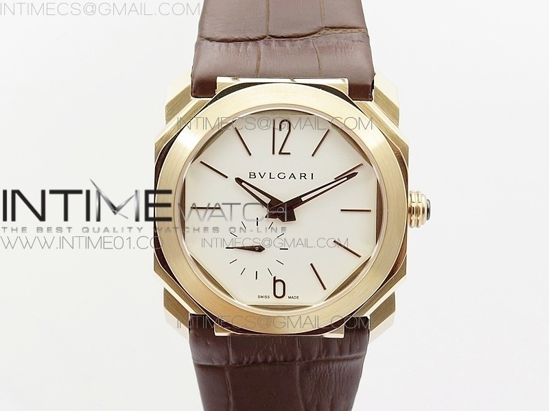 JL공장 불가리 옥토 12028 로즈골드 화이트다이얼 가죽스트랩 OCTO 12028 RG  WHITE DIAL ON BLACK LEATHER STRAP A2824