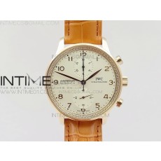 ZF공장 IWC 포르투기저 크로노그래프 PORTUGUESE IW3714 RG DIAMOND  WHITE DIAL RG NUMERAL ON HONEY BROWN LEATHER STRAP A79350 (SLIM MOVEMENT)